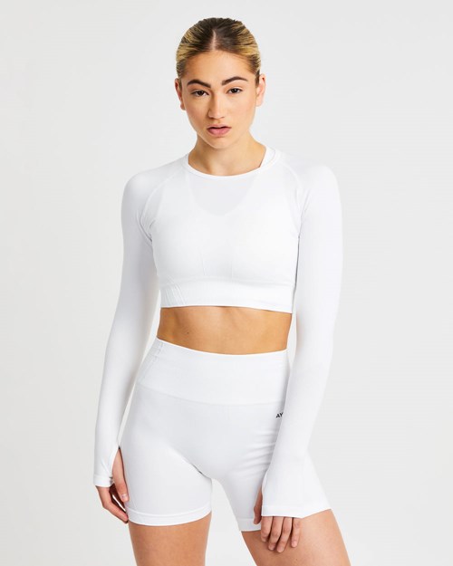 AYBL Balance V2 Seamless Long Sleeve Crop Top Blanche | KFMQBCR-27