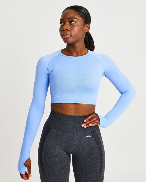 AYBL Balance V2 Seamless Long Sleeve Crop Top Bleu | NRPIDLZ-14