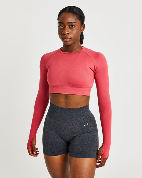AYBL Balance V2 Seamless Long Sleeve Crop Top Rose | OZYFVCX-03