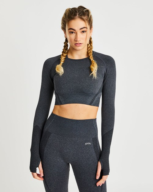 AYBL Balance V2 Seamless Long Sleeve Crop Top Noir | RGKONBP-80