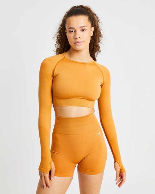 AYBL Balance V2 Seamless Long Sleeve Crop Top Orange | WJCMVYT-60