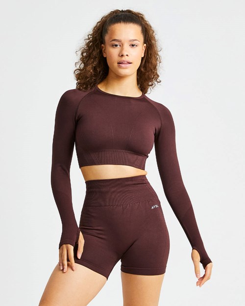 AYBL Balance V2 Seamless Long Sleeve Crop Top Chocolat Marron | YKQIATS-91