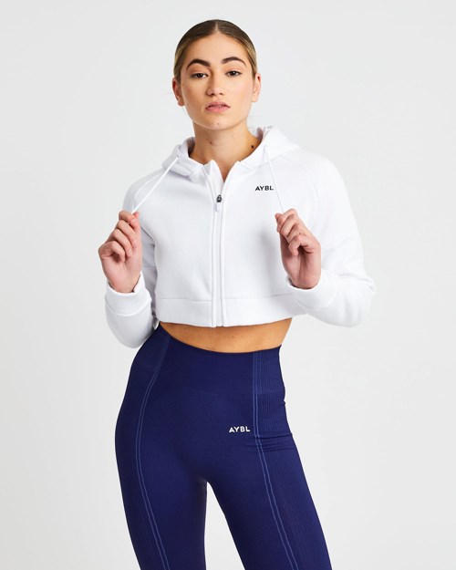 AYBL Beyond Crop Zip Hoodie Blanche | WTBUQDC-63