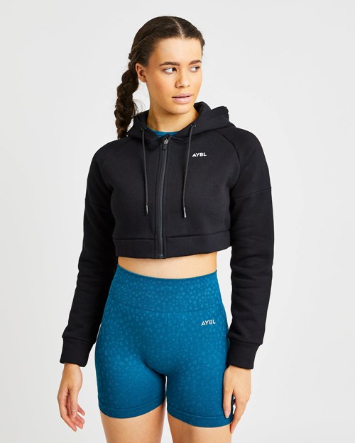 AYBL Beyond Crop Zip Hoodie Noir | KQGEIFM-09
