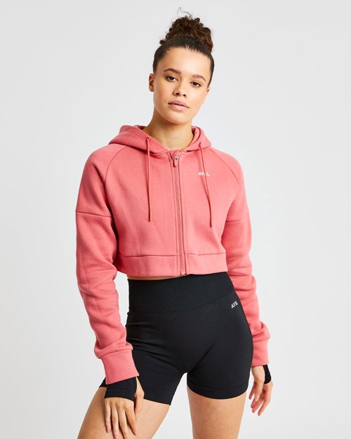 AYBL Beyond Crop Zip Hoodie Rouge | MGYRFEO-74