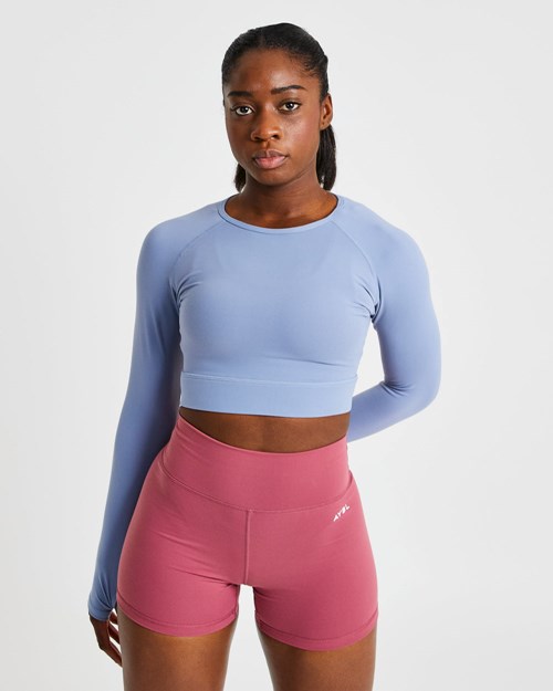 AYBL Core Long Sleeve Crop Top Bleu | ROMSHVB-12