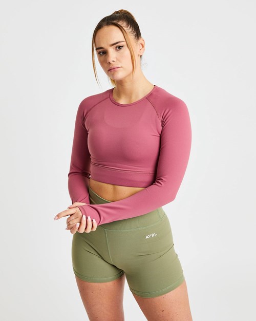 AYBL Core Long Sleeve Crop Top Rouge | NHSTBED-08