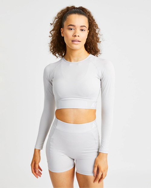 AYBL Course Long Sleeve Crop Top Beige | LMFVXQP-94