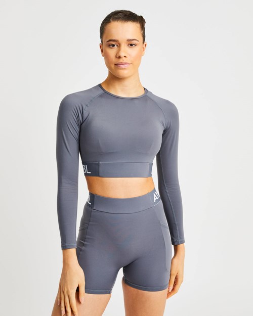 AYBL Course Long Sleeve Crop Top Grise | BLTEYKO-47