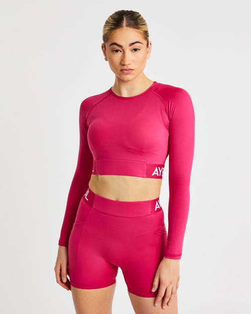 AYBL Course Long Sleeve Crop Top Raspberry | COLXZVR-52
