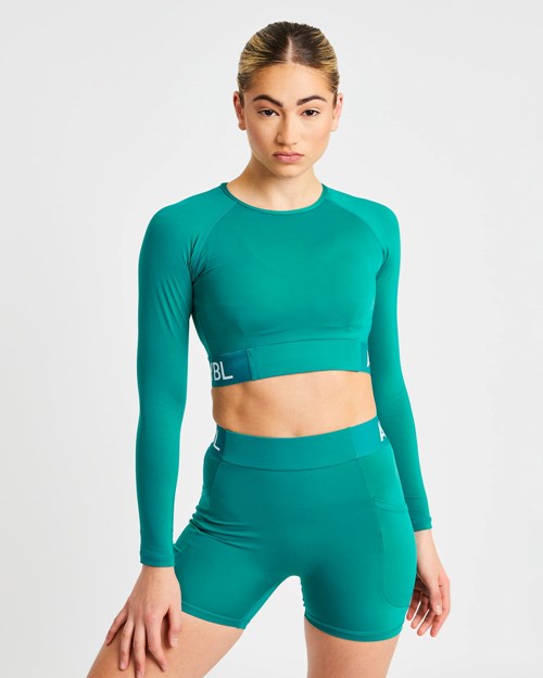 AYBL Course Long Sleeve Crop Top Teal | PUWTCVD-37