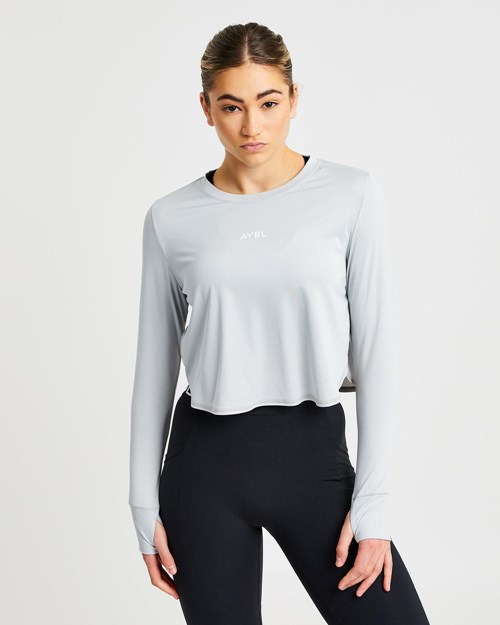 AYBL Define Long Sleeve Crop T Grise | JQIAWZD-02