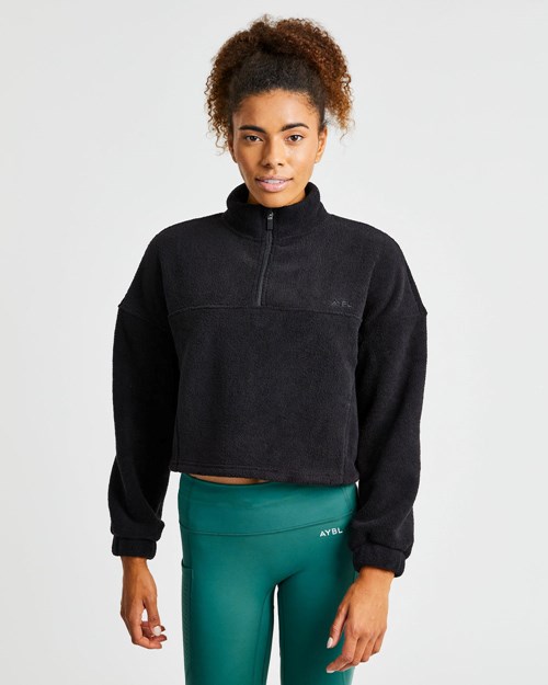 AYBL Effortless Oversized Cropped Fleece Noir | RTWDLQY-98