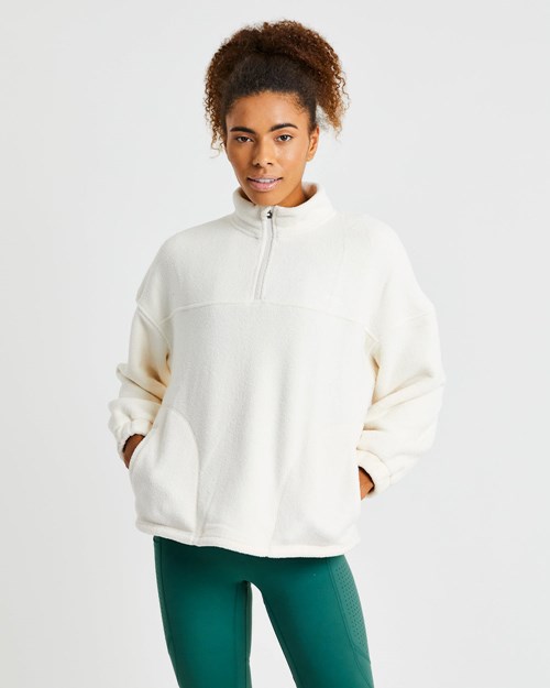 AYBL Effortless Oversized Fleece Blanche | GNZFACO-17