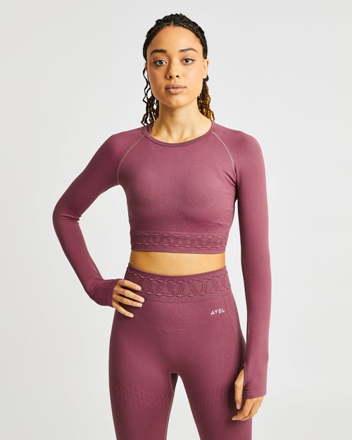 AYBL Elevate Seamless Long Sleeve Crop Top Rose | LUNEJWH-71