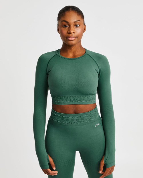 AYBL Elevate Seamless Long Sleeve Crop Top Vert | ZEFVYHB-25