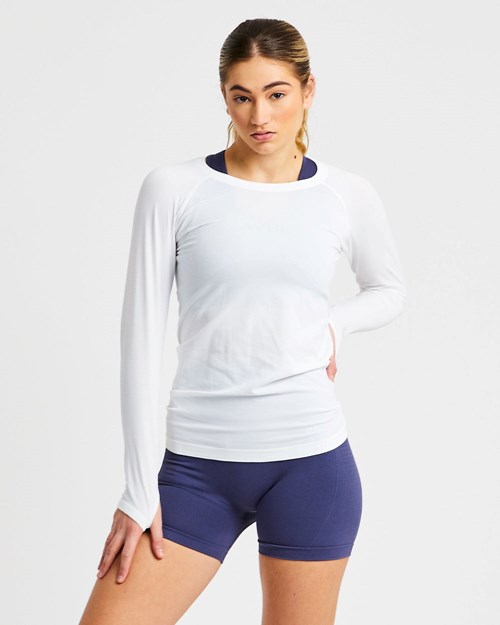 AYBL Embrace Seamless Long Sleeve T Shirt Blanche | RDMEOYZ-21