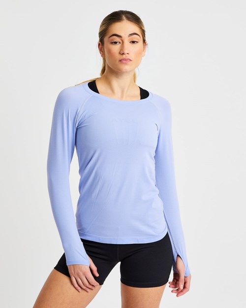 AYBL Embrace Seamless Long Sleeve T Shirt Bleu | TFMJKBX-09