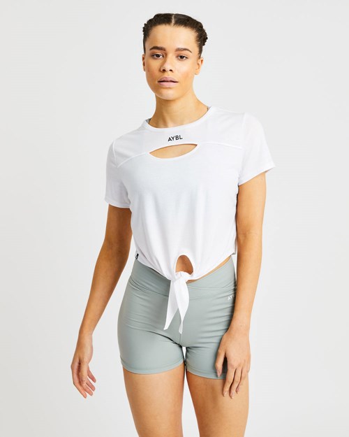 AYBL Essence Tie Front T Shirt Blanche | RIUJLPA-91