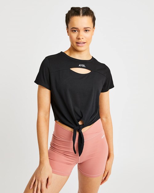 AYBL Essence Tie Front T Shirt Noir | IBKGXVJ-21