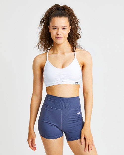 AYBL Essential Ruched Sports Bra Blanche | VXTGLBR-13