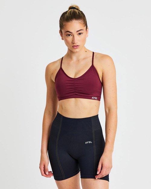 AYBL Essential Ruched Sports Bra Bordeaux | PDBSKNA-59