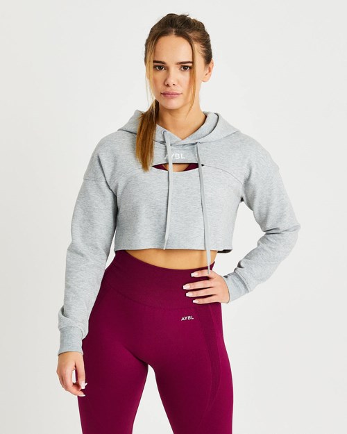 AYBL Everyday Cutout Crop Hoodie Grise | GKDWJQB-53