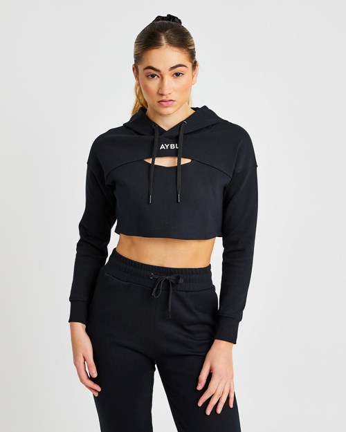 AYBL Everyday Cutout Crop Hoodie Noir | RMVQCSJ-61