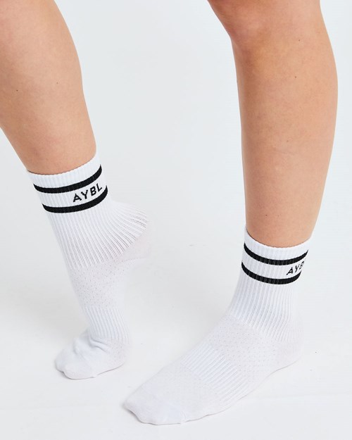 AYBL Everyday Double Stripe Crew Socks (3 Pack) Blanche | RYCPUMZ-64