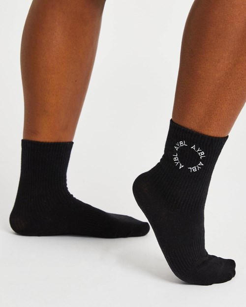 AYBL Everyday Embroidered Crew Socks (3 Pack) Noir | FMDTCGI-85
