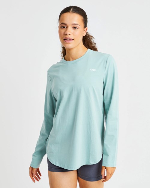 AYBL Everyday Oversized Long Sleeve T Shirt Soft Sage | JLQIYCA-34