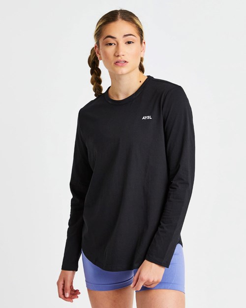 AYBL Everyday Oversized Long Sleeve T Shirt Noir | NMZSJEB-50