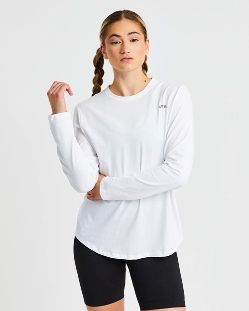 AYBL Everyday Oversized Long Sleeve T Shirt Blanche | NXWFZQS-67