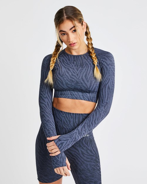 AYBL Evolve Animal Seamless Long Sleeve Crop Top Bleu | GFNTCVO-05