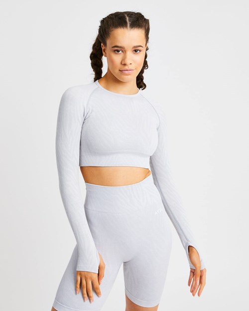 AYBL Evolve Animal Seamless Long Sleeve Crop Top Grise Clair | HERQMTK-52