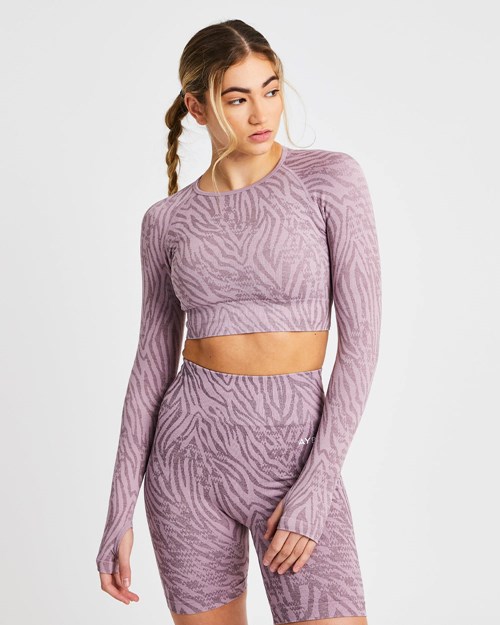 AYBL Evolve Animal Seamless Long Sleeve Crop Top Mauve Lilac | KBISHRU-59