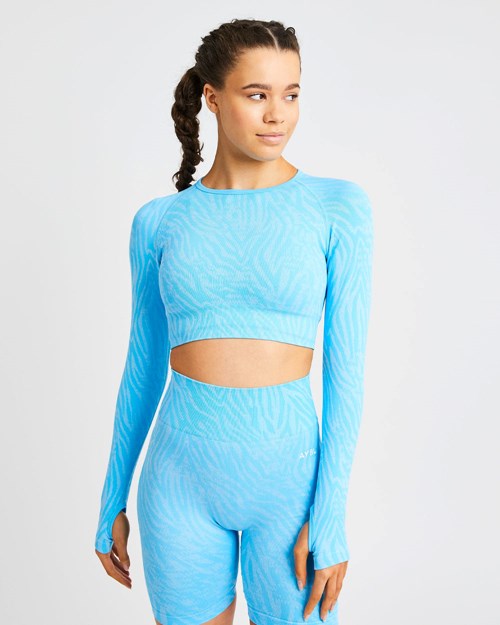 AYBL Evolve Animal Seamless Long Sleeve Crop Top Bleu | PHQZEVR-35