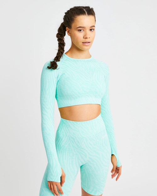 AYBL Evolve Animal Seamless Long Sleeve Crop Top Menthe Vert | TXLQRBK-46
