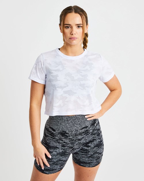 AYBL Evolve Camo Crop T Shirt Blanche | BGVTIRJ-69