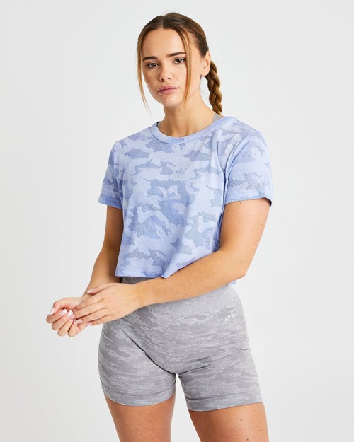 AYBL Evolve Camo Crop T Shirt Bleu | SMRAPYQ-69