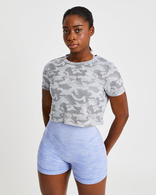 AYBL Evolve Camo Crop T Shirt Grise | CLYPQUZ-07
