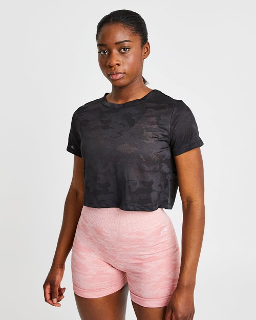 AYBL Evolve Camo Crop T Shirt Noir | WJAGDHI-40