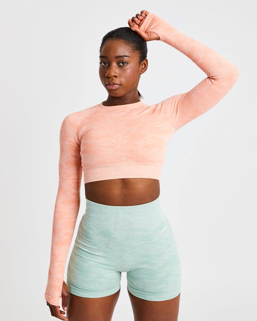 AYBL Evolve Camo Seamless Long Sleeve Crop Top Peach | APNITKH-53