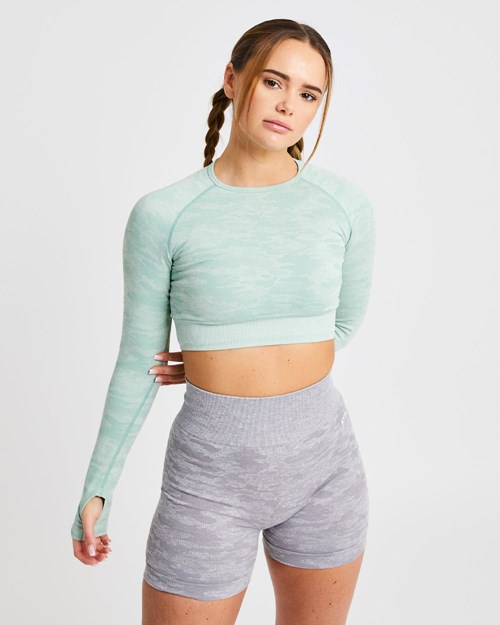 AYBL Evolve Camo Seamless Long Sleeve Crop Top Vert | RTFIPCH-62