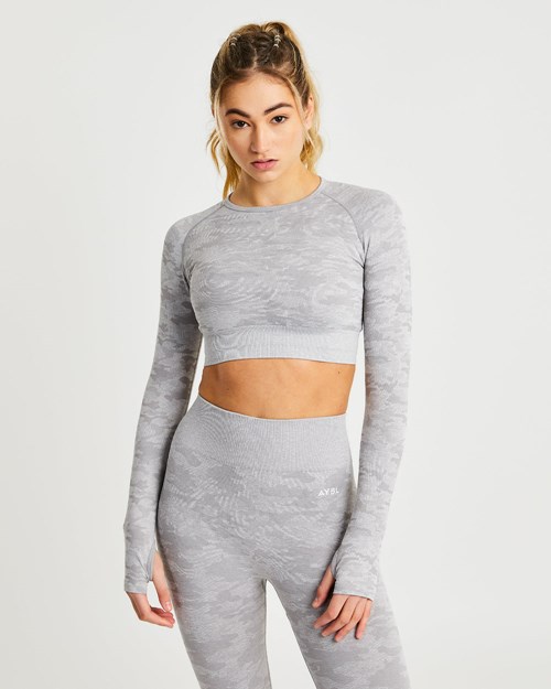 AYBL Evolve Camo Seamless Long Sleeve Crop Top Grise | TYNDOPU-06