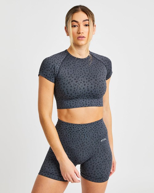 AYBL Evolve Speckle Seamless Crop Top Charcoal | YZRCIHJ-25