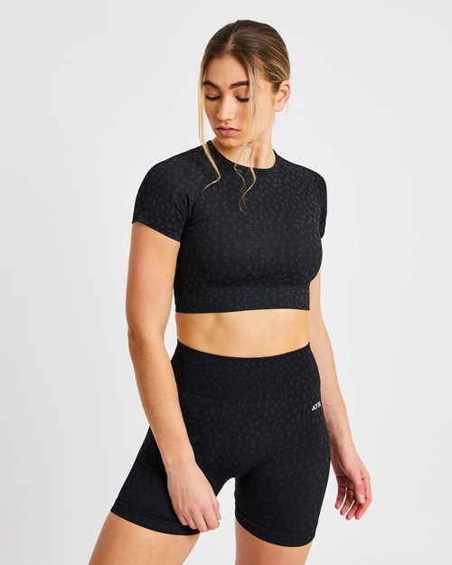 AYBL Evolve Speckle Seamless Crop Top Noir | RMFOXNB-65