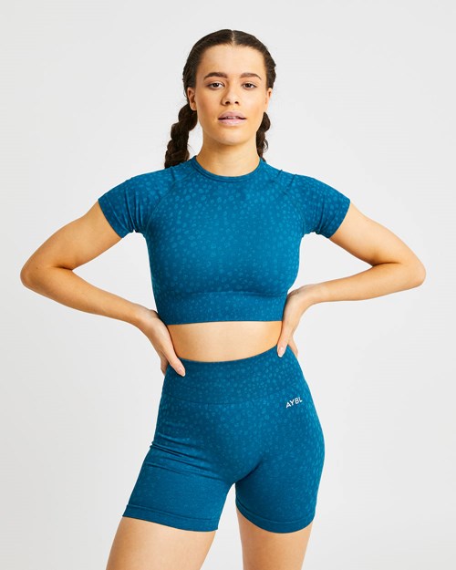 AYBL Evolve Speckle Seamless Crop Top Teal | FRQSGNK-95