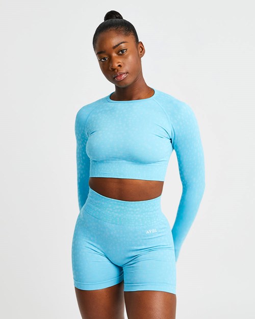 AYBL Evolve Speckle Seamless Long Sleeve Crop Top Bleu Clair | ASBZHKJ-74