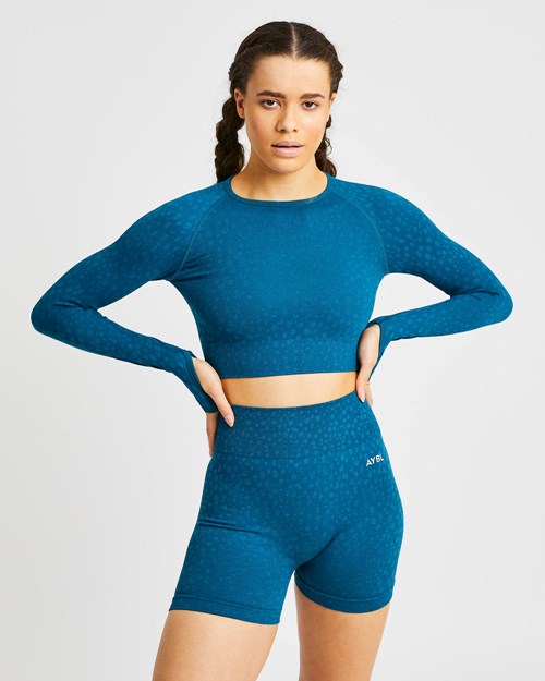 AYBL Evolve Speckle Seamless Long Sleeve Crop Top Teal | CMDUVEZ-36